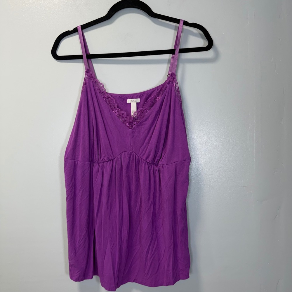 Soma Intimates Purple Lace Trim Camisole Tank Top XXL Sleeveless Loungewear